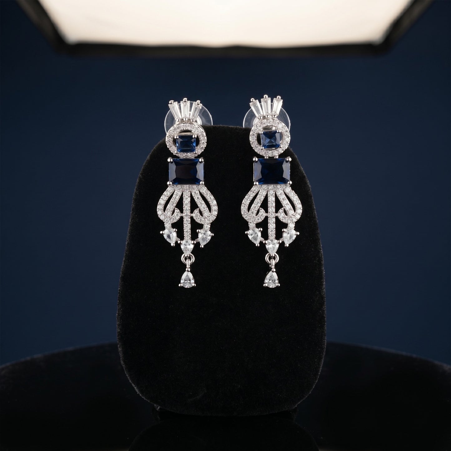 Royal Blue Stone Silver Earrings – Stylish Minimal Drop Earrings for Women