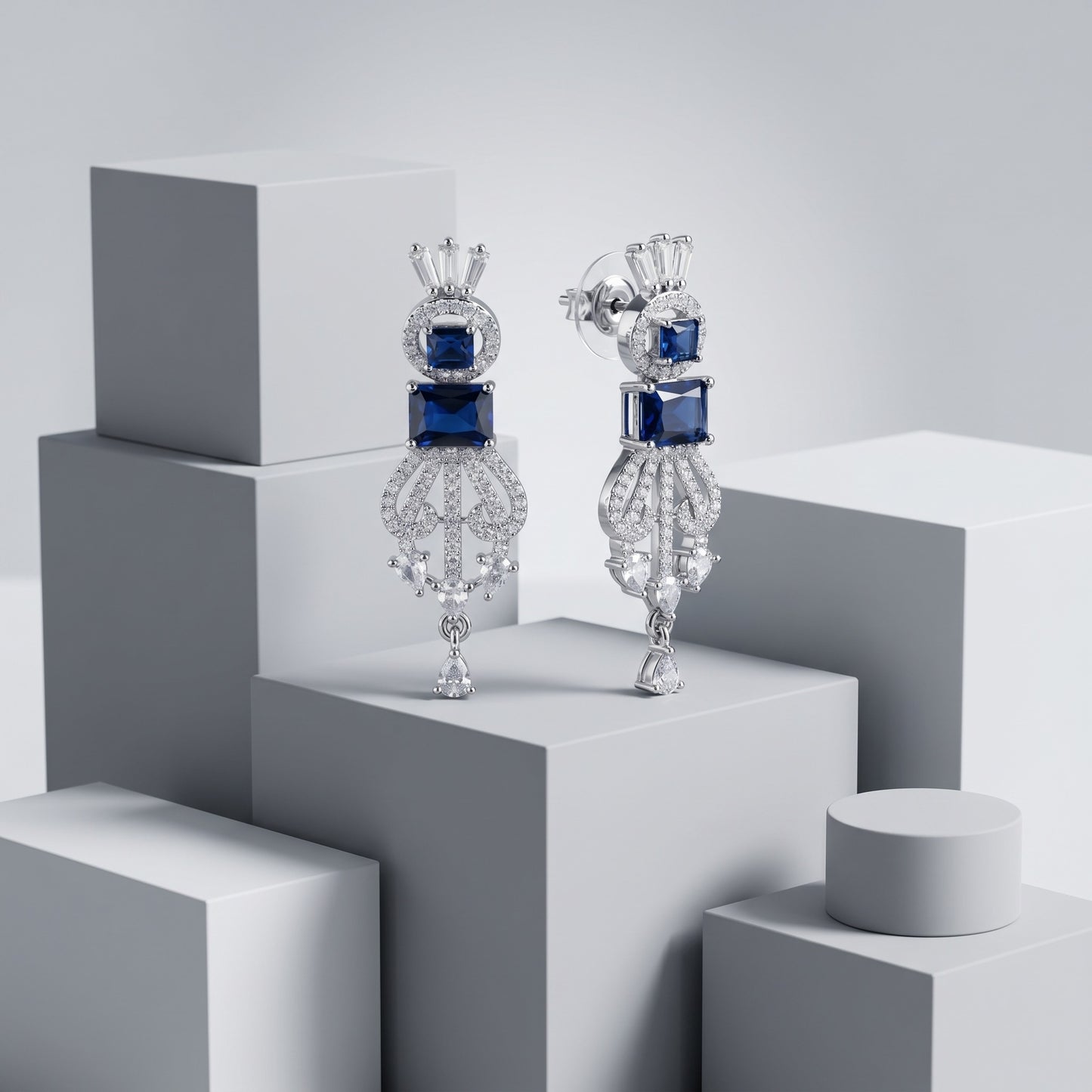 Royal Blue Stone Silver Earrings – Stylish Minimal Drop Earrings for Women