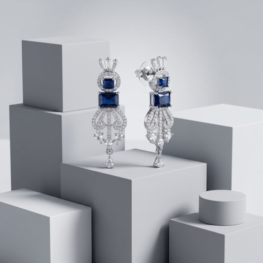 Royal Blue Stone Silver Earrings – Stylish Minimal Drop Earrings for Women