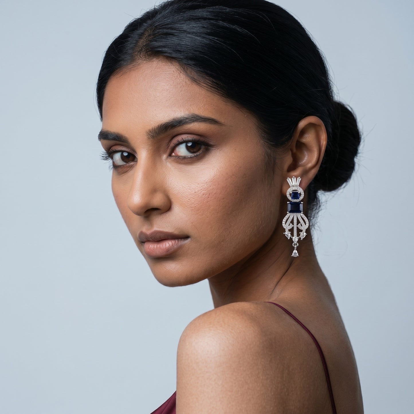 Royal Blue Stone Silver Earrings – Stylish Minimal Drop Earrings for Women