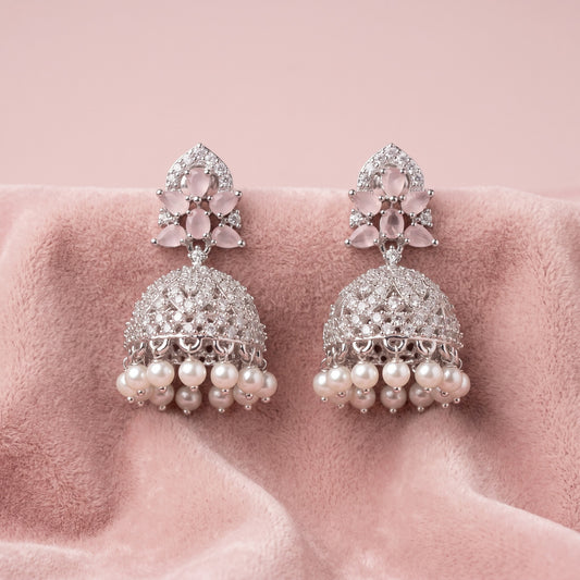 White Stone with Pearl Silver Earrings for Women | Elegant Drop Party & Daily Wear Jewelry