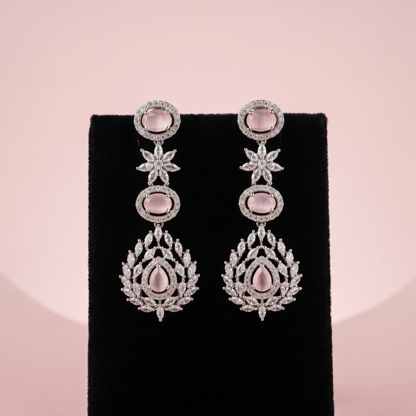 Soft Pink Silver Earrings for Women | Elegant Minimal Daily Wear Jewelry