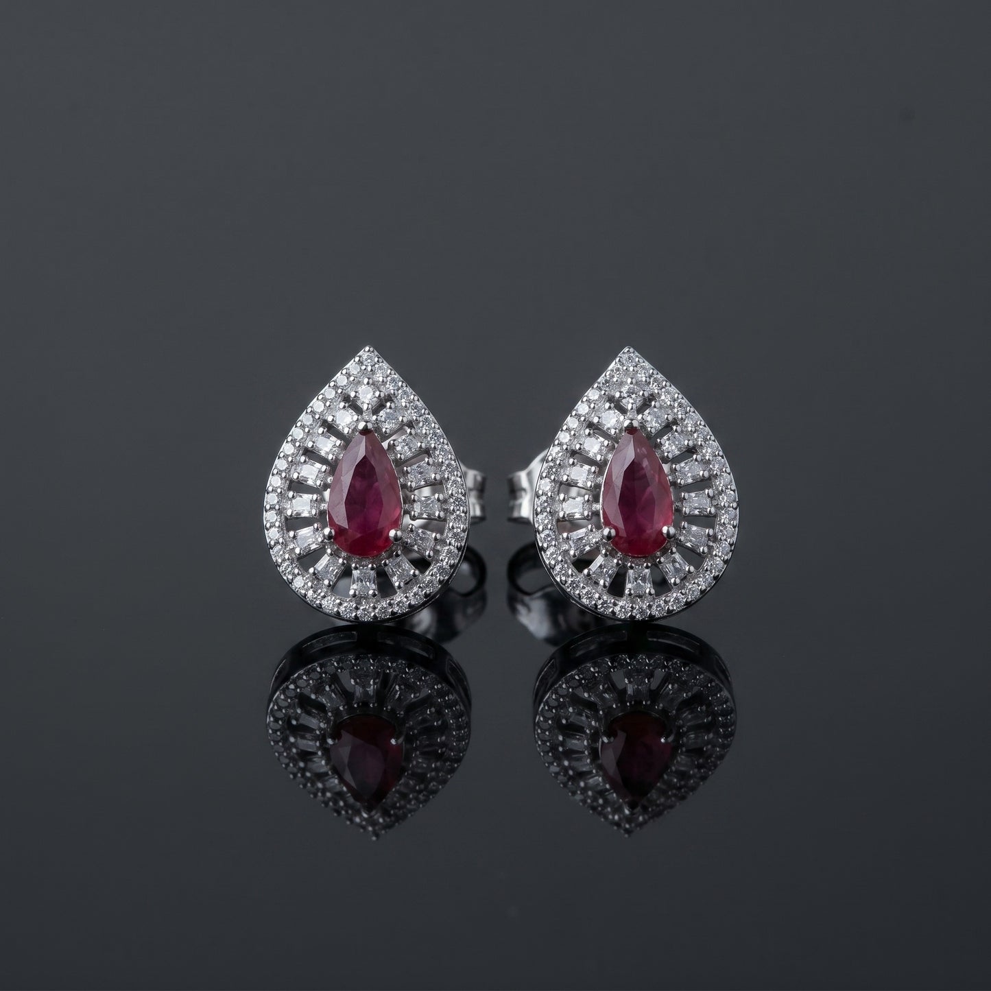 Red Silver Stud Earrings for Women | Minimal Daily Wear Jewelry